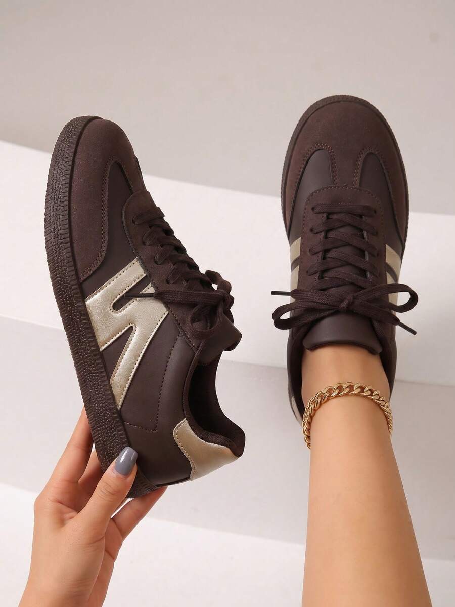 TCVC Sepatu Olahraga Kasual Harian Wanita dengan Desain Blok Warna, Sepatu Sneaker Olahraga yang Serbaguna dan Nyaman - kopi - View 1
