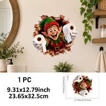 SUPSTICKER Funny Christmas Break Wall Bathroom Wall Sticker, Peel And Stick Removable Holiday Decor, 9.31*12.80 In, 4 Patterns Available - Christmas - View 12