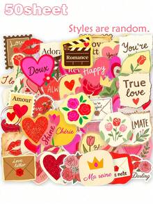 Vintage Confession Love Theme Stickers, PET Material, Heart Rose Romantic Gift Decorative Stickers, Includes Heart Shape, Love Letter Envelope And Confession Text Elements, Suitable For Diary Scrapbooking, Notebooks, Storage Boxes, Luggage, Skateboards, Helmets, Computer DIY Decoration - A - View 10