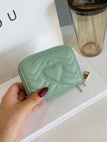 Women's Mint Green Quilted Accordion Card Wallet, Zipper Around Bifold Card Case With Heart Stitching, Multi Card Slots & Coin Pocket - Green - View 2