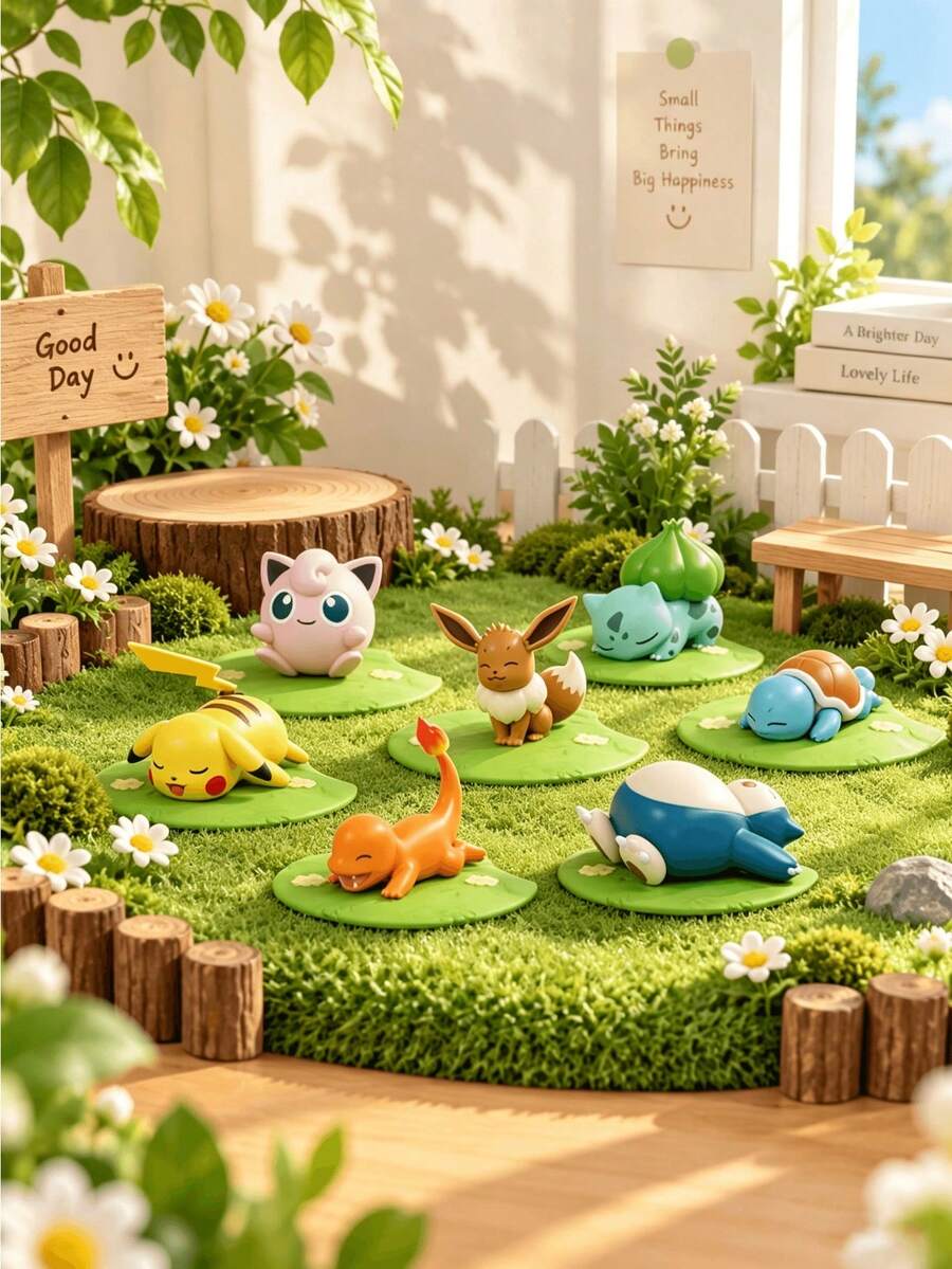 Miniso INISO Pokemon Sleepy Forest Character Ornament With Leaf Base, Random 1 Style Sent For Desk Shelf Display, Birthday Christmas Gift - Style 1 - View 1