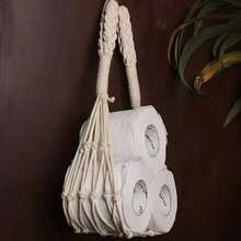 1pc Handmade Woven Toilet Paper Roll Storage Holder, Bathroom Tissue Paper Net Bag - Multicolor - View 8