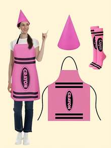 3PCS Colorful Crayon Apron And Funny Gnome Cone Hat Set, Suitable For Adult Costume Party, Halloween Party And Christmas Group Cosplay Outfit, Unisex World Book Day Costume - Color - View 24