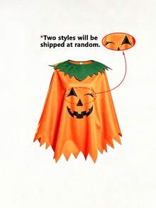 Halloween Pumpkin Cape With Green Leaf Collar And Jagged Hem, Holiday Party Cosplay Costume Shawl - Multicolor - View 7