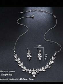 2pcs/Set Luxury Silver Plated Zirconia Necklace And Earrings Jewelry Set, Suitable For Parties, Weddings And Gifts - Silver - View 6