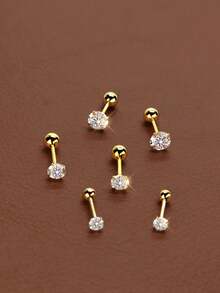 3 Pairs 18K Gold Plated Stainless Steel Classic Round Stud Earrings Set, Fashion Women Hypoallergenic Daily Layering Jewelry Gift - Earring Set - View 5