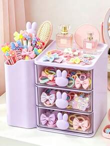 1pc Rabbit Ear Drawer Style Children's Hair Accessories Storage Box - Mauve Purple - View 2