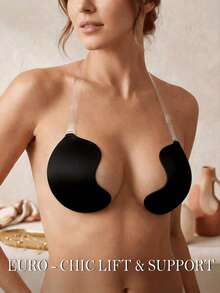 1pc Mango Color Elastic Self-Adhesive Bra, Invisible Strap Design, Front Closure Structure, Provides Breast Support, Comfortable And Reusable, Suitable For Tank Tops, Swimwear, Bikini And Deep V Neck Outfits - Multicolor - View 1
