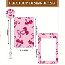 1pc 2D Fashionable Adjustable ID Badge Reel - Cherry Pattern Design, Durable Plastic, Pink For Nurses And Doctors Office Professionals, Professional Accessory, Workplace Identification, Decoration, Secure Attachment, Sturdy Construction - Multicolor - View 2
