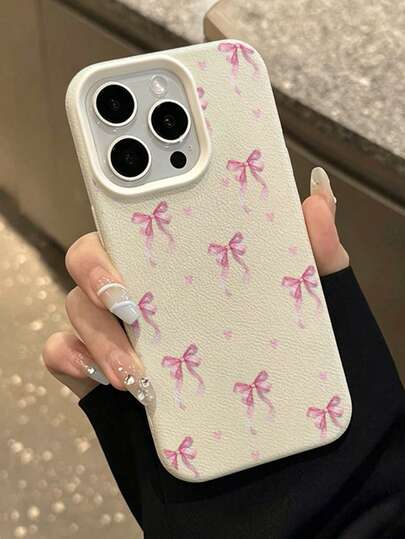 1pc Pink Heart Bow Cute Pattern Transparent Air Cushion Full Coverage TPU Anti-Fall Fashion Phone Case Compatible With IPhone 11 12 13 14 15 16 17 Pro Max/Plus A56/55/54/53/52/51 S26/25/24/23/22/21 Series Shockproof Protective Cover