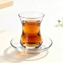 6pcs Set, 125ml Capacity, 9cm Height, 6cm Diameter, Thickened Non-Slip Heat-Resistant High Borosilicate Glass Tulip Tea Cups (With Matching Glass Saucers), Minimalist Transparent Style, Fully Transparent Without Pattern, Waist-Tapered Tulip Shape, Rounded Rolled Rim, Ergonomic Grip, Suitable For Black Tea, Fruit Tea, Home Afternoon Tea, Breakfast, Guest Reception, Holiday Gatherings, Daily Drinking - Multicolor - View 2