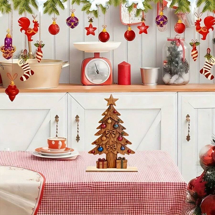 Hiasan Meja Natal Kayu untuk Rumah, Kamar Tidur, Lorong, Rak Buku, Dekorasi Pesta Liburan - A - View 1
