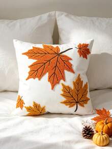 1pc Thanksgiving Autumn Maple Leaf Embroidered Throw Pillow Cover – Decorative Accent For Living Room Sofas & Bedroom Headboards; Zipper Closure, Machine Washable (Insert Not Included) - Multicolor - View 6