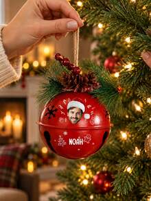 1pc Personalized Photo Christmas Bell Ornament,Custom 2026 Jingle Bell, Christmas Tree Decor,Holiday Bell Ornament, Window Entry Door Decor,Bell Ornament Custom, Christmas Gift - Red - View 4