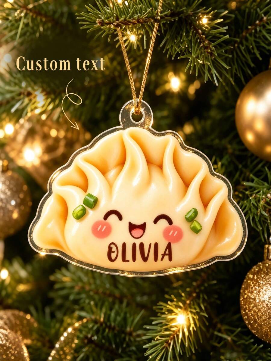 1pc Custom Name Cute Dumpling Christmas Ornament, Personalized Name Acrylic Food Shape Tree Hanging, Funny Unique Christmas Keepsake Gift,Winter Festive Decor,Kitchen Decor,Christmas Gift - Multicolor - View 1