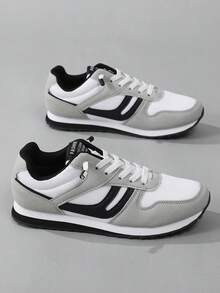 Men's White Grey And Black Color Block Mesh Slip-On Sneakers, Elastic Band Easy On And Off Retro Running Daily Walking Shoes, Also Suitable For Women - white ash - View 2
