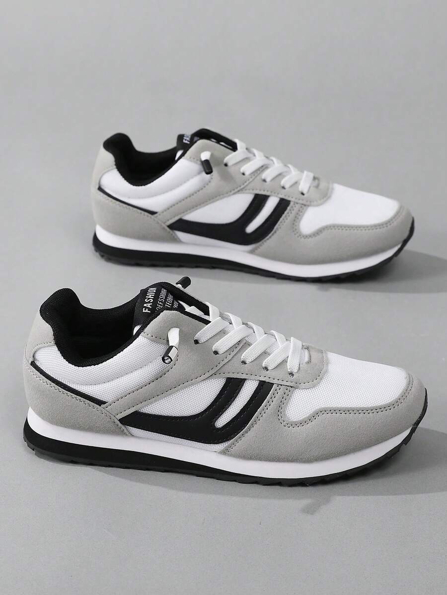 Men's White Grey And Black Color Block Mesh Slip-On Sneakers, Elastic Band Easy On And Off Retro Running Daily Walking Shoes, Also Suitable For Women - white ash - View 1