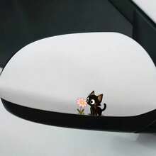 Cute Black Cat And Flower Pattern Car Stickers - Animal Themed Rearview Mirror Stickers, Self-Adhesive Decoration, Suitable For Cars, Motorcycles, Phones And Walls. Perfect Christmas And Easter Gift - Car Stickers - A - View 8