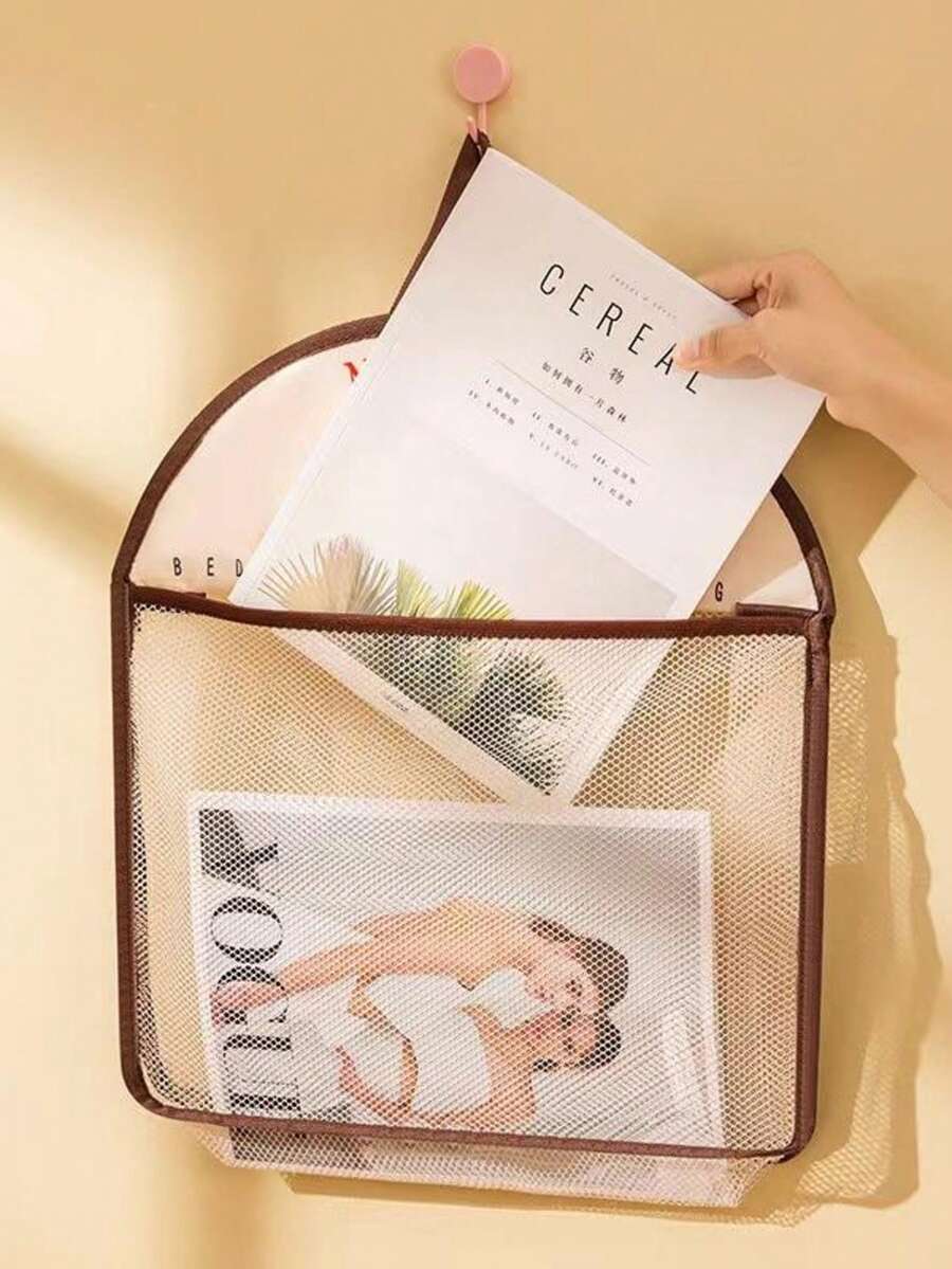 No-Drill Mesh Wall Hanging Storage Bag, Breathable Mesh Surface, Large Capacity, Dual-Use Handheld And Hanging, Bedroom Clutter Storage, Rental Apartment And Dorm Storage Bag - View 1