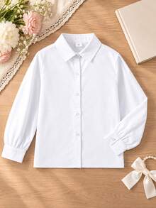Young Girl Classic White Long Sleeve Blouse, Suitable For Formal Events, Parties And Performances - White - View 2