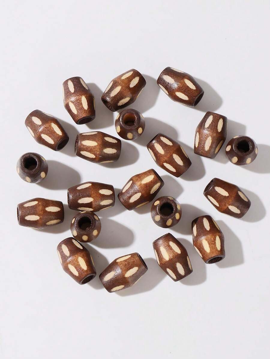 20pcs Vintage Wooden Beads DIY Accessories, Bohemian Geometric Pattern Beads, Suitable For Bracelet, Hair Accessories, Handcrafting - Wooden Beads - View 1