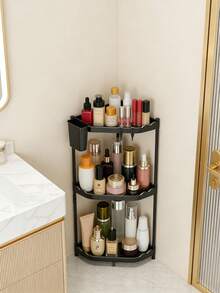 1pc Rust-Proof Triangle Bathroom Shelf, 2/3 Tier Bathroom Storage Rack, Shampoo Organizer, Bathroom Shelf, Kitchen Storage Rack, With Hooks For Hanging Bath Balls, Ding Shelf, Bathroom Accessories, Bathroom Storage, Bathroom Supplies - Black - View 2