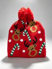 1pc Christmas Knitted Beanie, Warm Versatile Casual Winter Hat, Suitable For Outdoor, Streetwear And Travel - Red - View 11