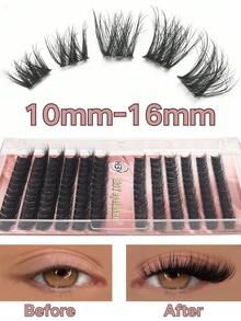 144 Pcs Bulu Mata Gugus D-Curl Russian Volume Fluffy, Ekstensi Bulu Mata Individual Faux Mink, Panjang Campuran 10-16mm, Bulu Mata Gugus DIY yang Dapat Disesuaikan, Tampilan Alami untuk Riasan Sehari-hari, Halloween, dan Panggung - D - View 5