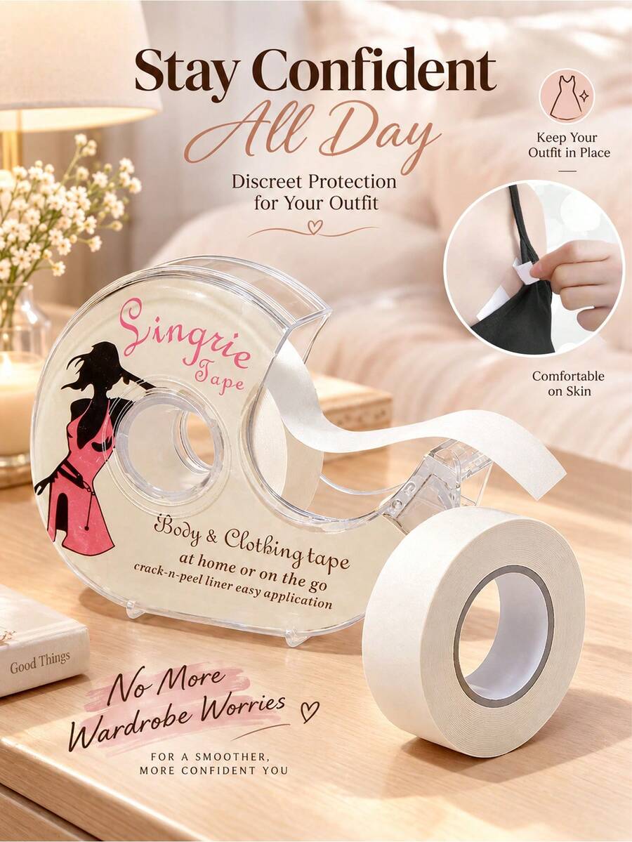 1 Roll/1 Set Double-Sided Tape, Durable And Long-Lasting, Transparent Invisible Design, Suitable For Fixing Clothing At Chest And Neckline To Prevent Accidental Exposure - Multicolor - View 1