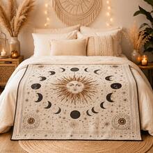 1PC Sun Moon & Stars Print Flannel Blanket, Sofa & Bedroom Decorative Throw, Vintage Mysterious Celestial Pattern, Atmospheric Home Decor, Flannel Fabric, Suitable For Sofa, Bed Decoration & Daily Use - Multicolor - View 9