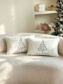 LCUHPCL Minimalist Line Embroidery Christmas Tree Merry Christmas 3D Textured Embroidery Pillow Case 1pc And 2pcs Home Decor, Suitable For Living Room, Bedroom, Party, Sofa And Various Environments - Multicolor - View 15