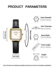 1pc Women Square Retro Quartz Watch, Two-Tone Gold & Silver Case, White Dial, Black Litchi PU Strap, Wristwatch For Daily & Gifting - Black - View 8