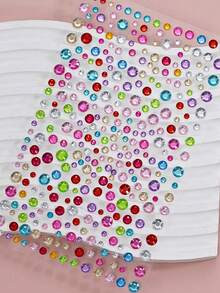 2pcs Y2K Acrylic Shiny Heart Stickers With Self-Adhesive Rhinestones, Suitable For Makeup And Clothing, Multi-Color Diamond Faceted Gems, Perfect For Festivals, Parties And Events - Multicolor - View 4