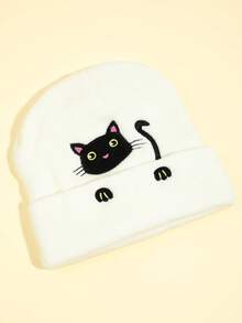 1pc Women's Sweet Cute Cat Peek-A-Boo Knit Hat, Warm For Autumn/Winter, Versatile For Daily Wear - Multicolor - View 12