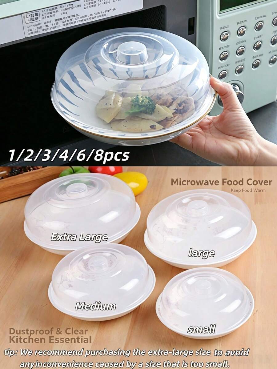 1/2/3/4/6/8件組微波爐加熱蓋/食物蓋，保鮮防濺密封蓋，適用於盤子、碗、米飯、菜餚、水果 | 微波爐使用、保溫、防蠅 | 聖誕節、返校季、新年及節日場合廚房小工具。(單盤蓋：建議訂購較大尺寸以避免不便)