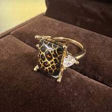 1pc Leopard Print Design Ring, Gold Luster CZ Inlaid Vintage Animal Pattern, Suitable For Women's Daily Wear And Party Occasions, Great Gift For Her - Gold - View 7