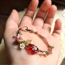 Bohemian Style Floral & Artificial Crystal Handmade Woven Bracelet, Suitable For Women And Girls, Fashionable Daily Accessory - Multicolor - View 1