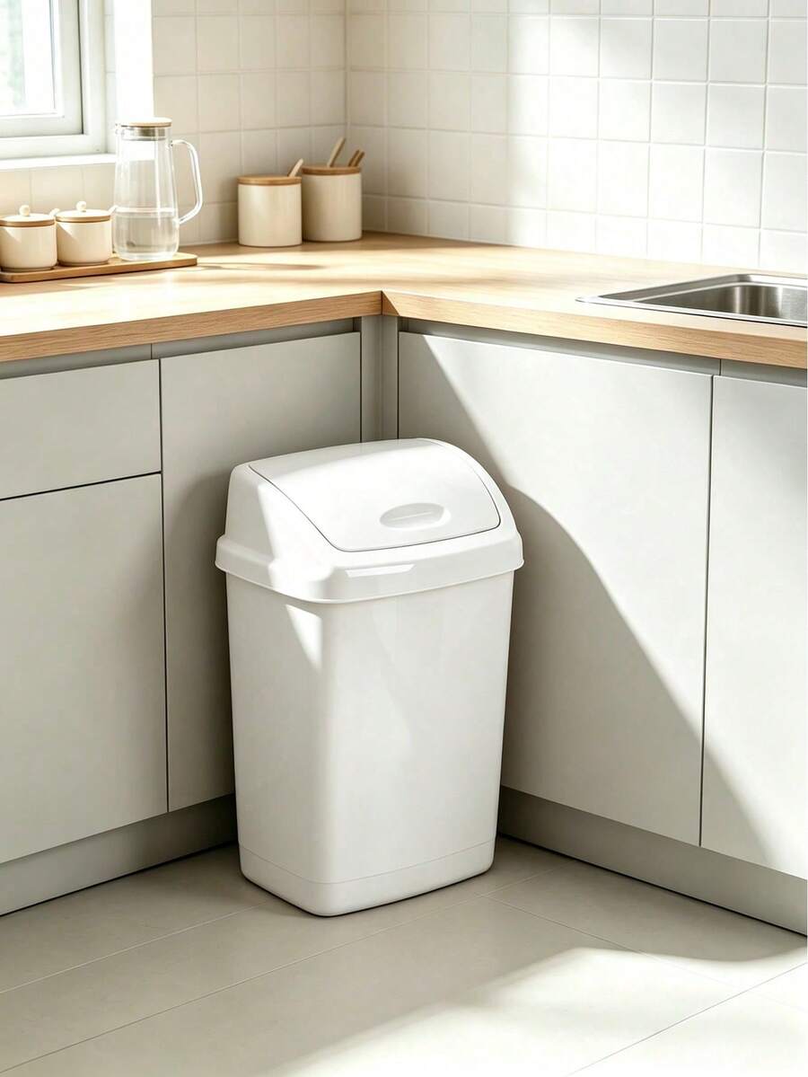 27L Large Capacity Plastic Trash Can, Swing Lid Design, Stable Structure, Space Saving, Suitable For Bedrooms, Offices, Bathrooms, Kitchens And Toilets, Ideal Household Essential - Random Color - View 1