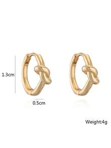 1 Pair Minimalist Metal Geometric Knot Earrings, Fashionable Versatile Women's Casual Ear Hooks, Suitable For Daily Wear, Commuting, Parties, Business Banquets And Any Occasion - Gold - View 5