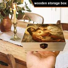 1pc Handmade Wooden Storage Box With Sacred Heart Pattern, Perfect As Gift, Accessory And Keepsake. Ideal For Home Altar, Prayer Area And Religious Decor Display - Multicolor - View 1