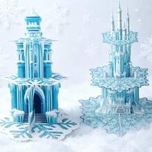 2026 Blue & White Ice Castle 3D Figurine, Christmas Winter Scene Decoration - Snowflake Cake Stand - View 2