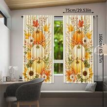 2pcs Autumn Harvest Pumpkin Maple Leaf Sunflower Pattern Printed Semi-Sheer Curtains, 90GSM Polyester Fiber Semi-Sheer Privacy Protection, Easy Installation, Quick Dry, Washable And Fade-Resistant, Lightweight Removable Curtains, Suitable For Home, Room, Kitchen And Other Partitions Or Decoration - Multicolor - View 15