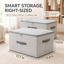 Gray And White Striped Fabric Storage Box, Full Zipper Design, Dual Fabric Handles, Foldable Dust-Proof Stackable Closet Organizer, Large Capacity Storage Container, Suitable For Clothes, Blankets, Bed Sheets, Toys, Bedroom Wardrobe, Dorm And Apartment Home Storage - Multicolor - View 11