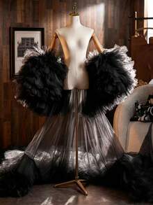 European & American Bride Fashion High-End Versatile Long Shawl Wedding Dress - Black - View 4