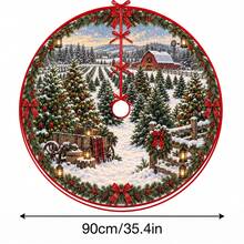 1件農場雪景紅穀倉圖案聖誕樹裙，優雅節日裝飾，5種尺寸，中性節日禮物，適用於居家與派對聖誕裝飾 - 農場雪景紅穀倉 - 查看 15