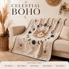 1PC Sun Moon & Stars Print Flannel Blanket, Sofa & Bedroom Decorative Throw, Vintage Mysterious Celestial Pattern, Atmospheric Home Decor, Flannel Fabric, Suitable For Sofa, Bed Decoration & Daily Use - Multicolor - View 6