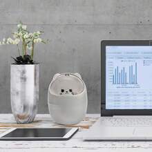 1pc Desktop Mini Trash Can With Swing Lid, Cute Bear Plastic Garbage Bin, Tabletop Waste Storage Bucket, Suitable For Home, Office, Kitchen, Vanity, Bedroom, Grey And White - A - View 5