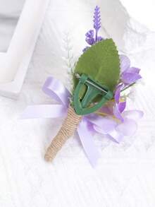 1pc Handmade Wedding Boutonniere For Men, White Rose & Purple Hydrangea Artificial Groom Lapel Pin, Buttonhole For Wedding Prom Anniversary - Multicolor - View 9