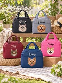 Personalized Pet Photo And Name Lunch Bag/Lunch Box, Custom Corduroy Lunch Box (Customizable Name), Suitable For Work, Travel And School. Suitable For Lunch Tote Bag, Back To School Gift - Multicolor - View 10