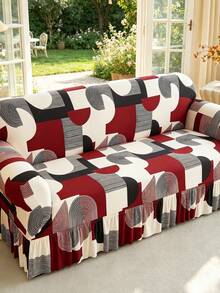 1pc Printed Hem Full Stretch Sofa Cover, Dirt-Resistant, Elastic One-Piece Full Coverage Sofa Protector, Living Room Home Decor, Machine Washable - Red - View 6